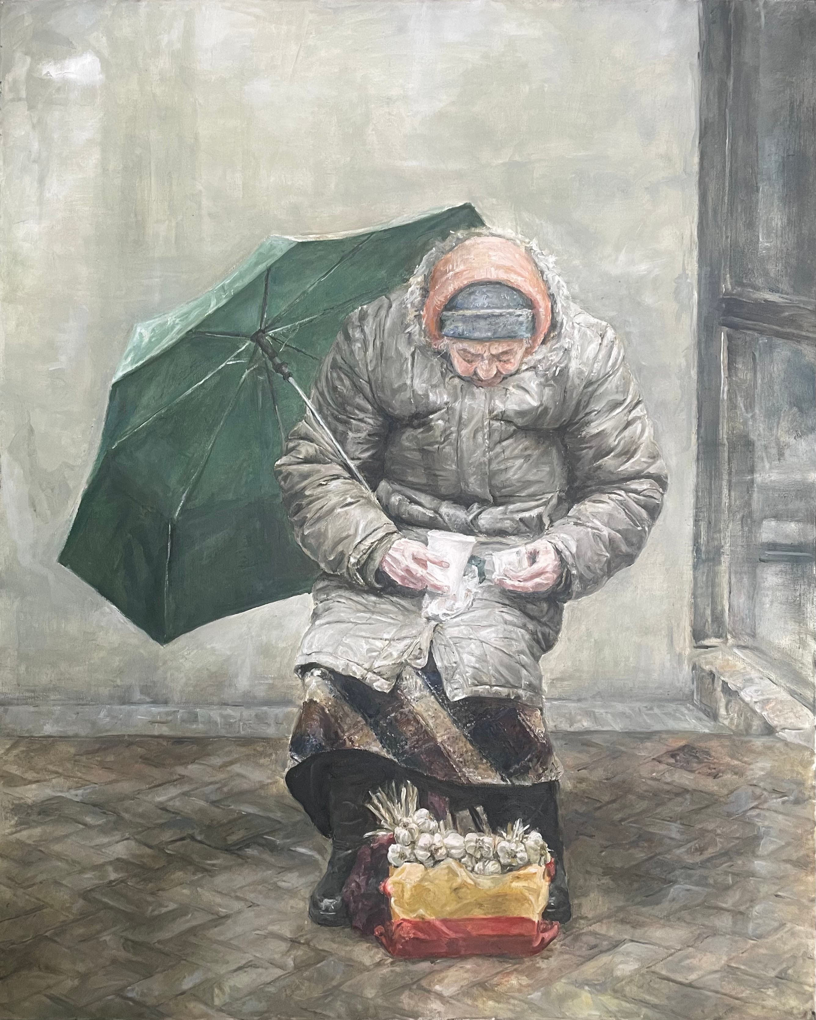 sprzedająca czosnek